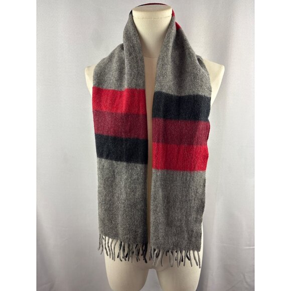 Women’s Carl Michaels Grey, Blue, Red, & Purple Wool Tasseled Scarf - Picture 1 of 5
